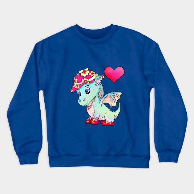 Lovely Pink Hat on a Sweet Dragon, with a Heart Crewneck Sweatshirt by cuisinecat